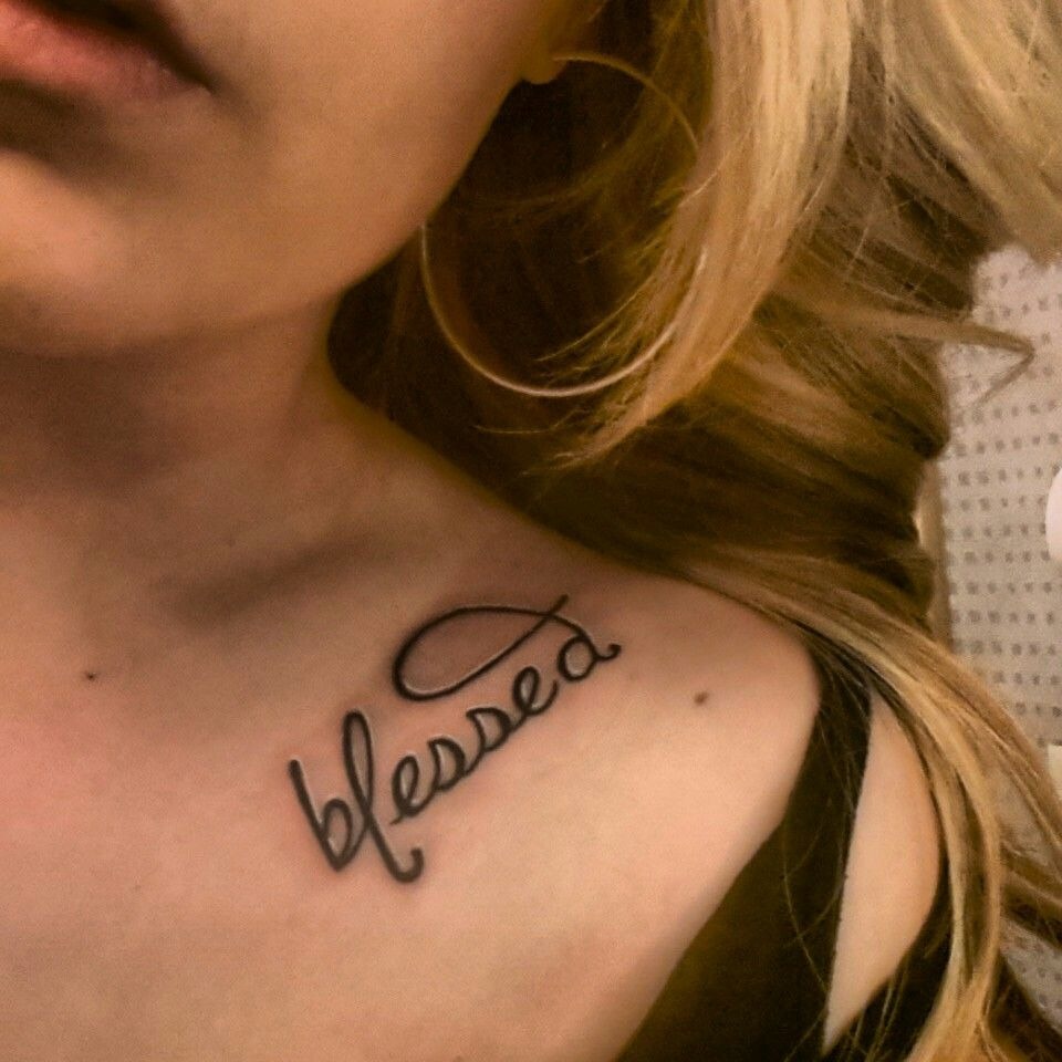 Blessed in Red with Cross Tattoo Design