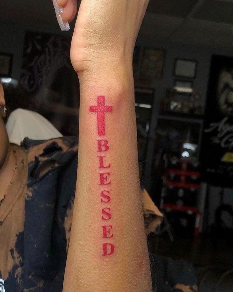 Blessed Neck Tattoo with Birds Tattoo Design