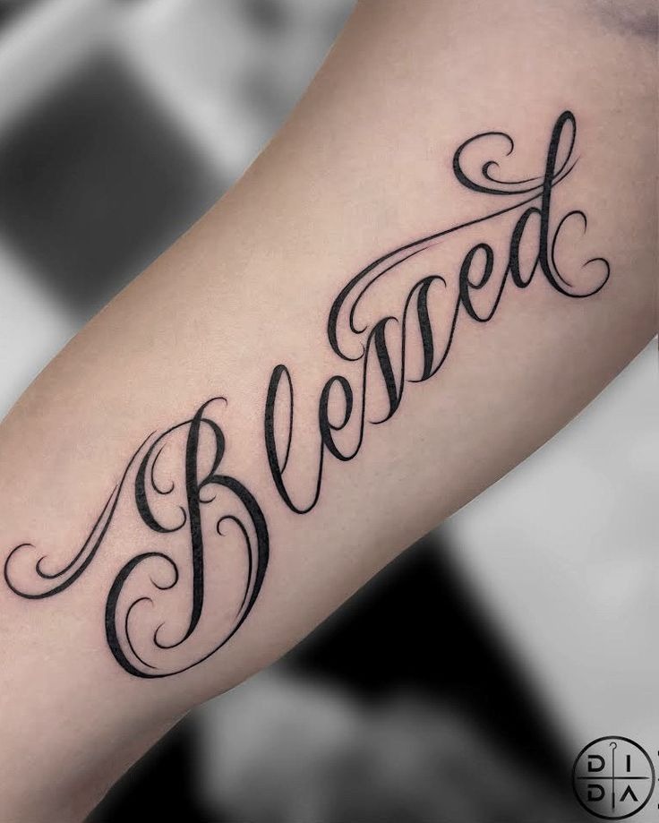 Delicate Blessed Script Tattoo Tattoo Design