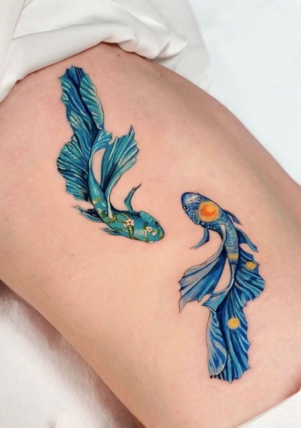 Flowing Blue Betta Fish Tattoo Tattoo Design