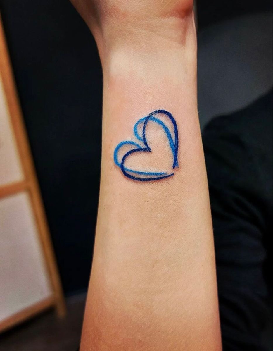 Minimal Double Blue Heart Tattoo Tattoo Design