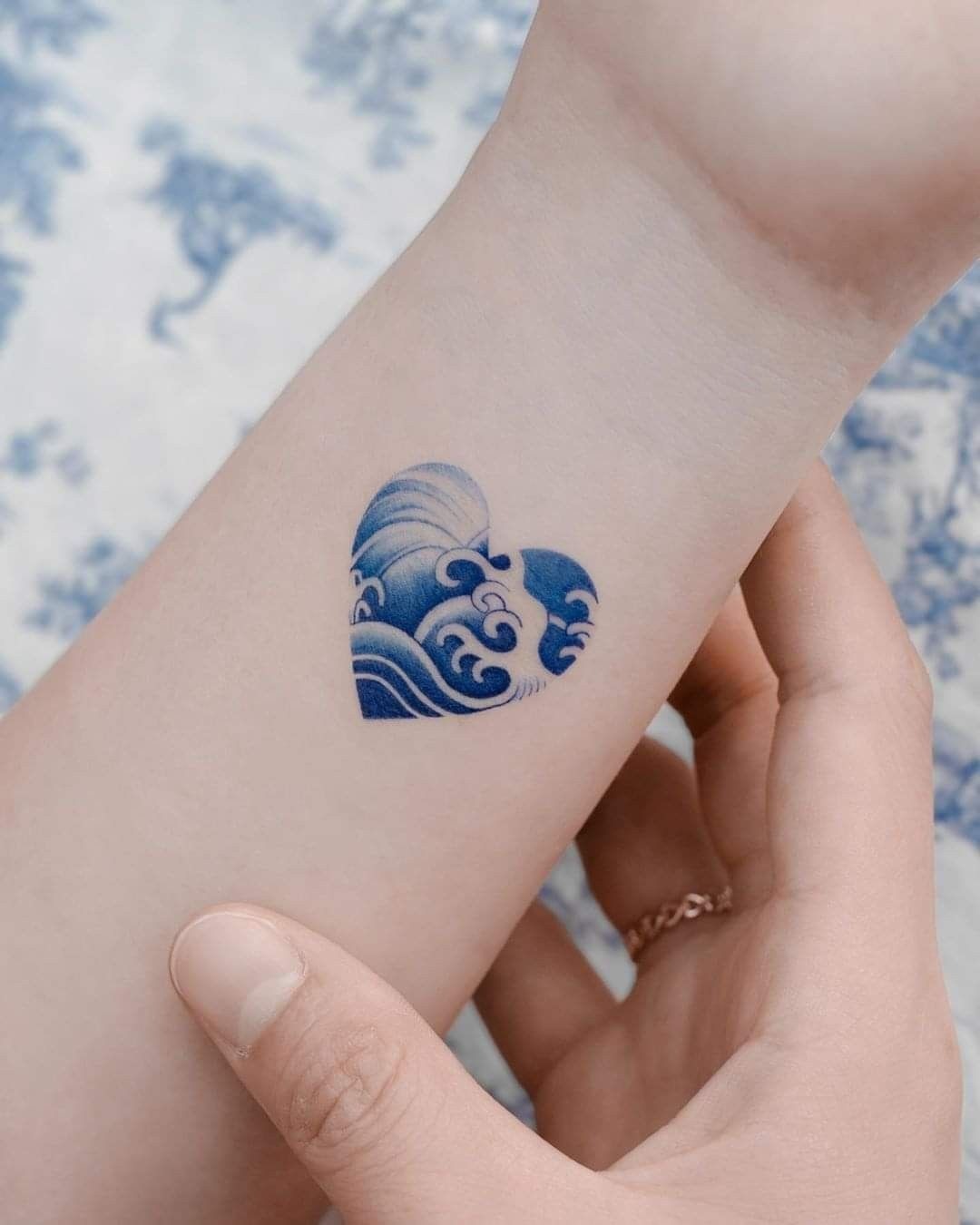 Small Blue Wave Heart Tattoo Tattoo Design