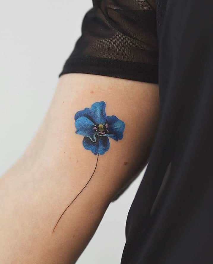 Tiny Blue Flower Stem Tattoo Tattoo Design