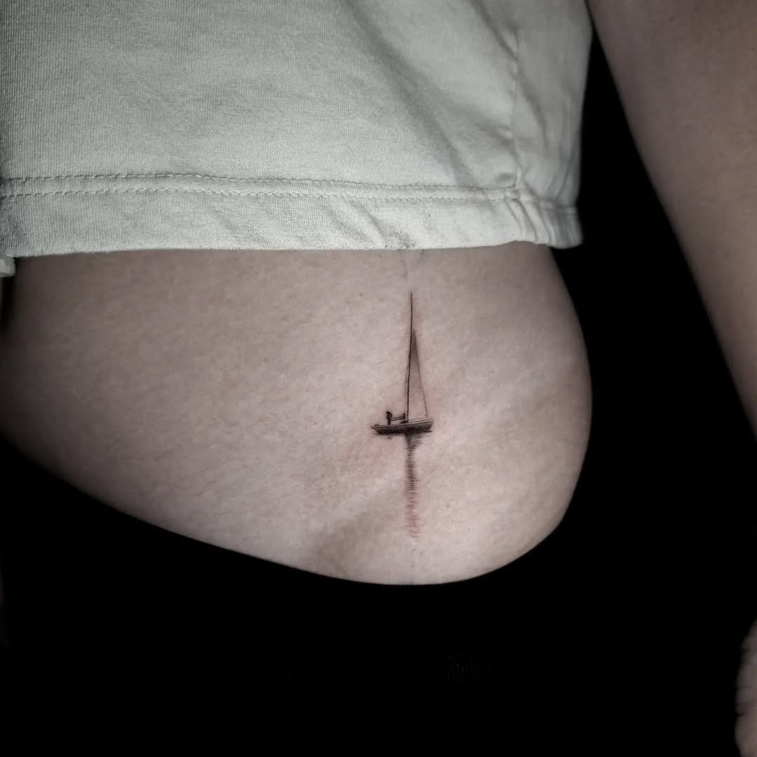 Elegant sailing boat tattoo on the side Tattoo Design