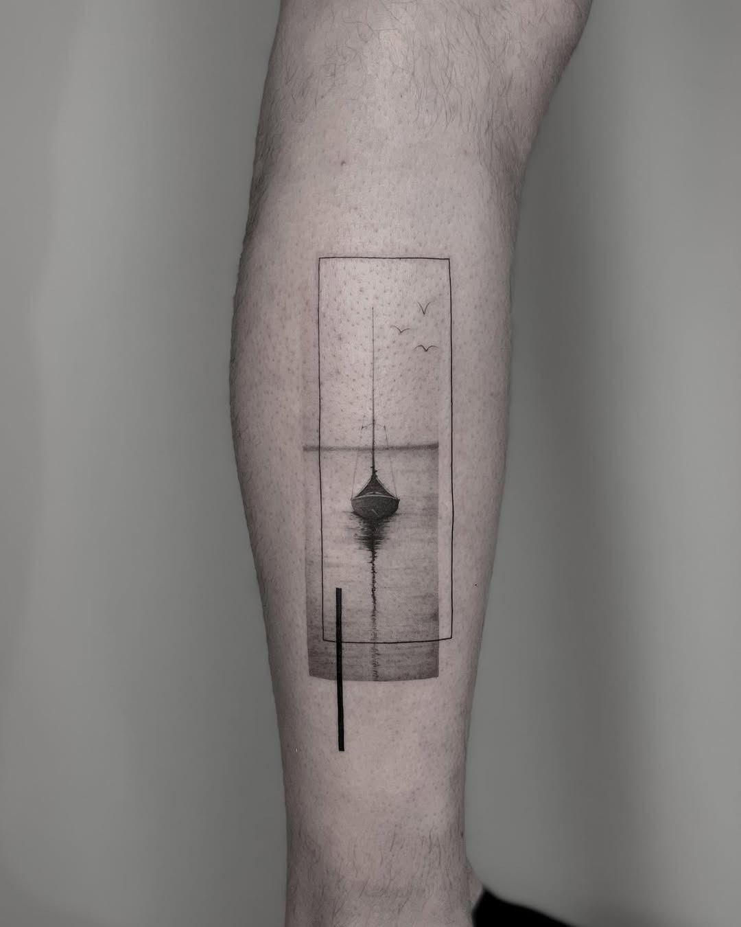 Minimalist boat tattoo reflecting serene ocean vibes Tattoo Design