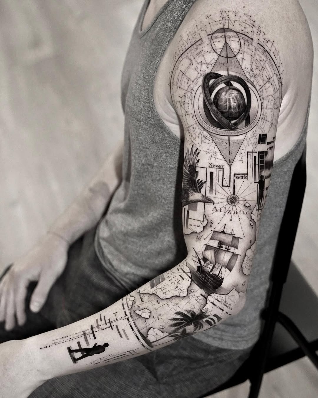 Stunning Full Arm Boat Tattoo Art Tattoo Design