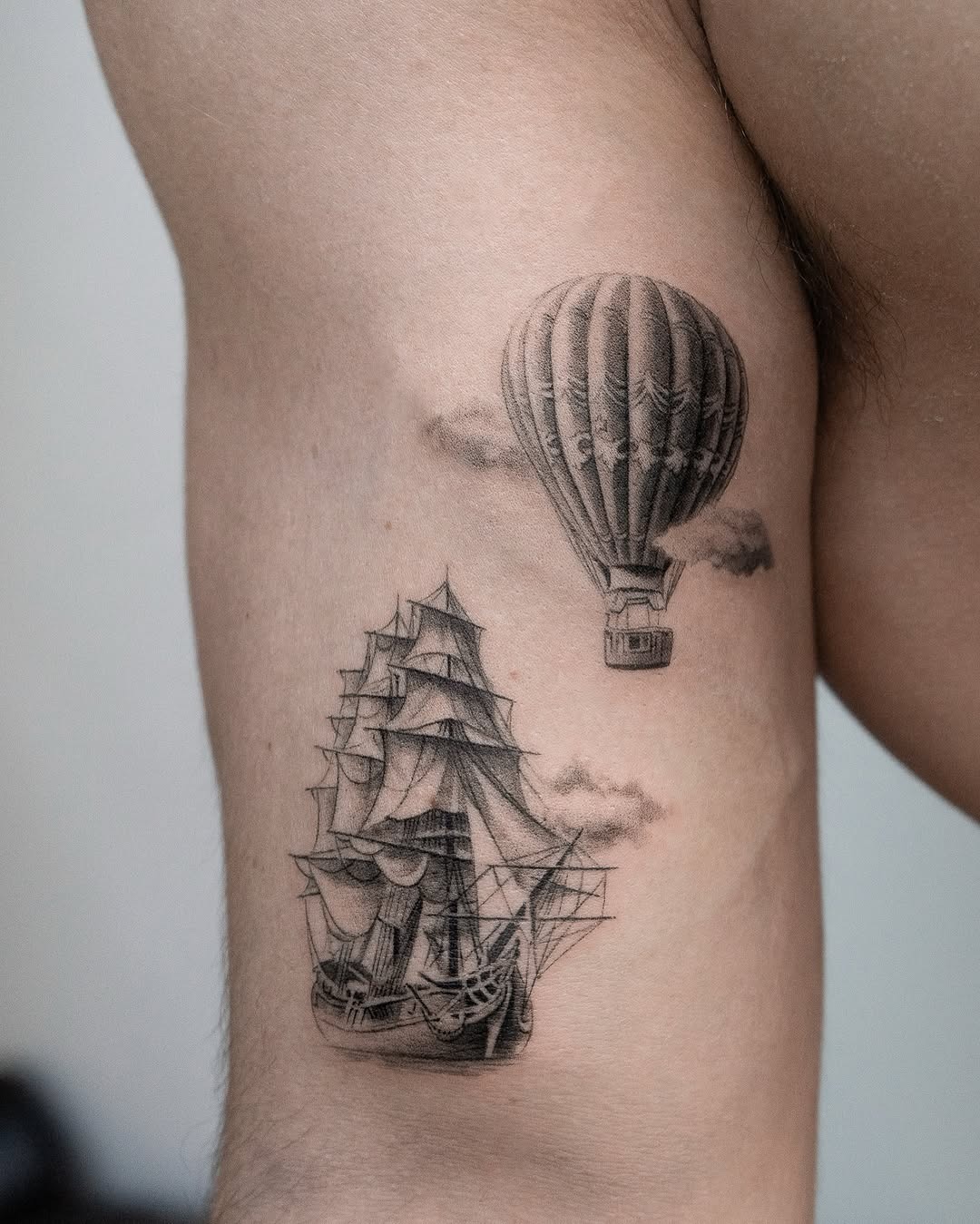 Vintage Ship and Hot Air Balloon Tattoo Design Tattoo Design