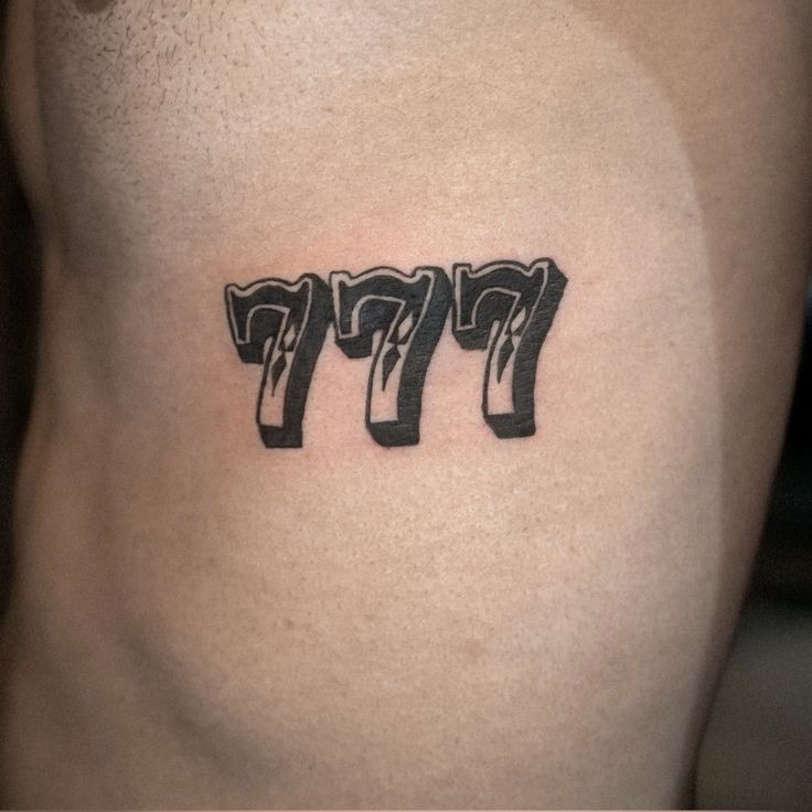 Bold Blackout 777, a tattoo design rendered in clean detailed linework.