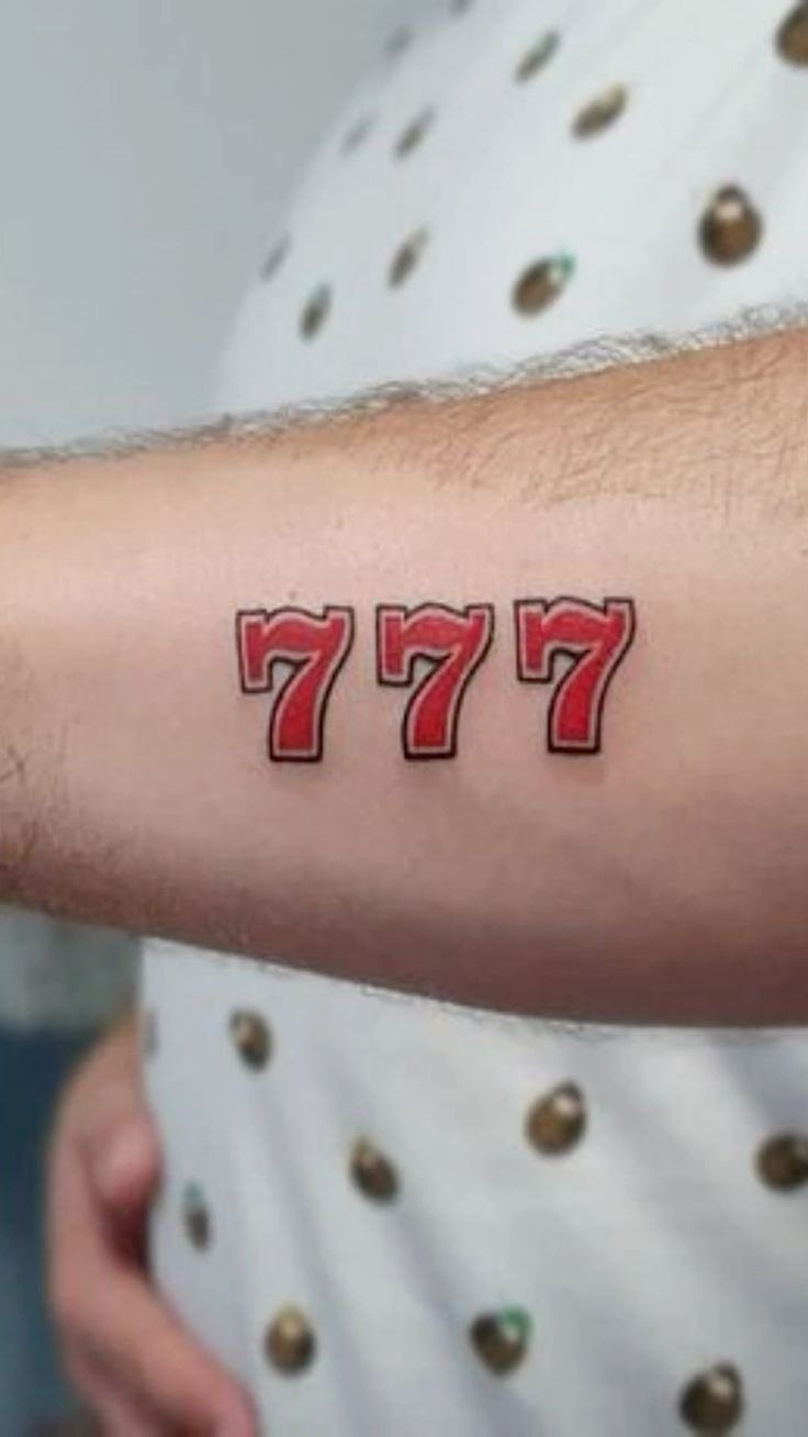 Classic Red 777 Tattoo, a tattoo design rendered in clean detailed linework.