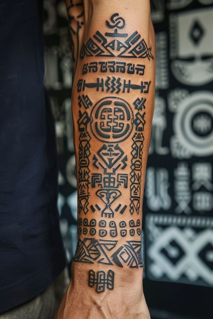 Abstract Forearm Glyphwork Tattoo Design