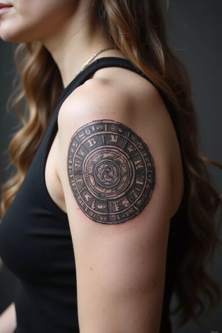 Calendar Disk Shoulder Tattoo Tattoo Design