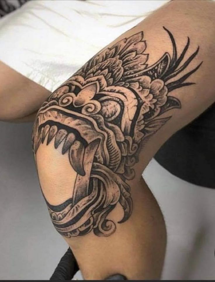 Fanged Jaguar Knee Design Tattoo Design