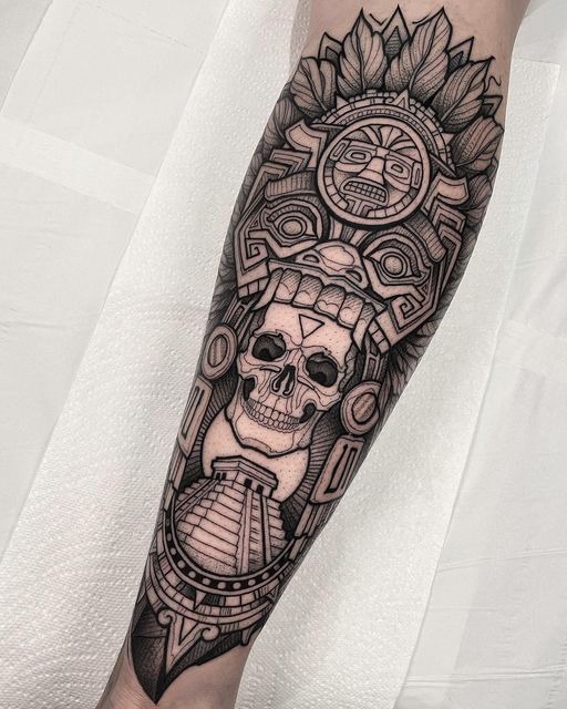 Full Forearm Aztec Totem Tattoo Design
