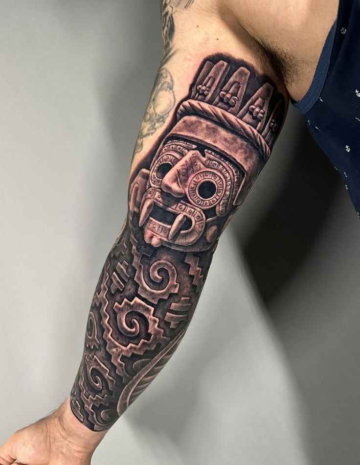 Full Sleeve Temple Guardian Tattoo Design