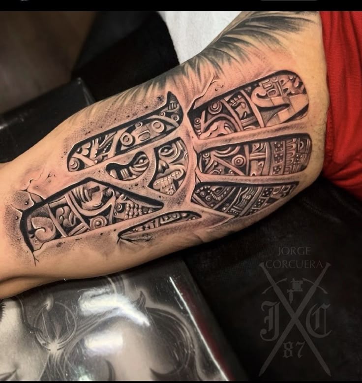Ripped Skin Aztec Illusion Tattoo Design