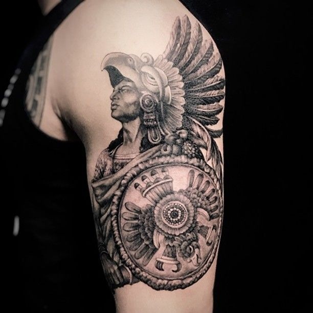 Eagle Warrior With Shield Tattoo Design