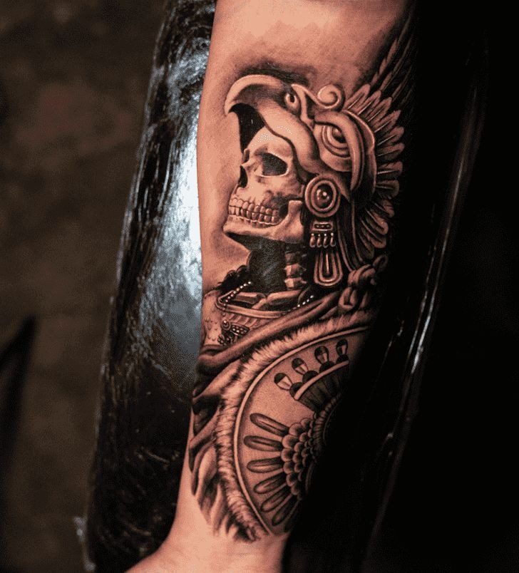 Fierce Aztec Skull Forearm Design Tattoo Design
