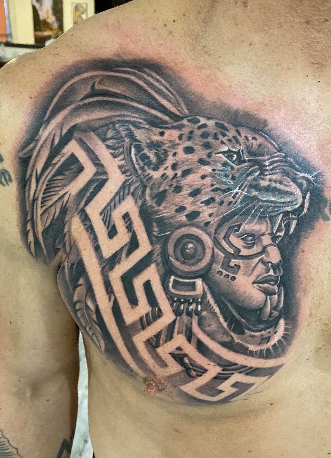 Jaguar Warrior Chest Piece Tattoo Design