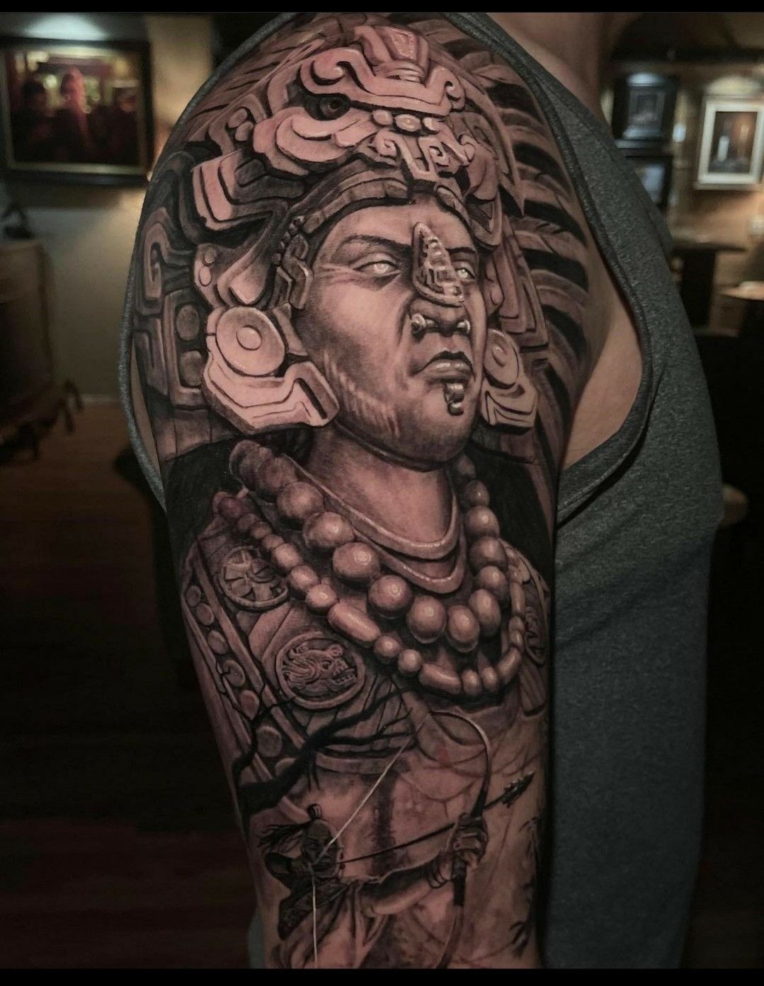 Regal Aztec Warrior Sleeve Tattoo Design