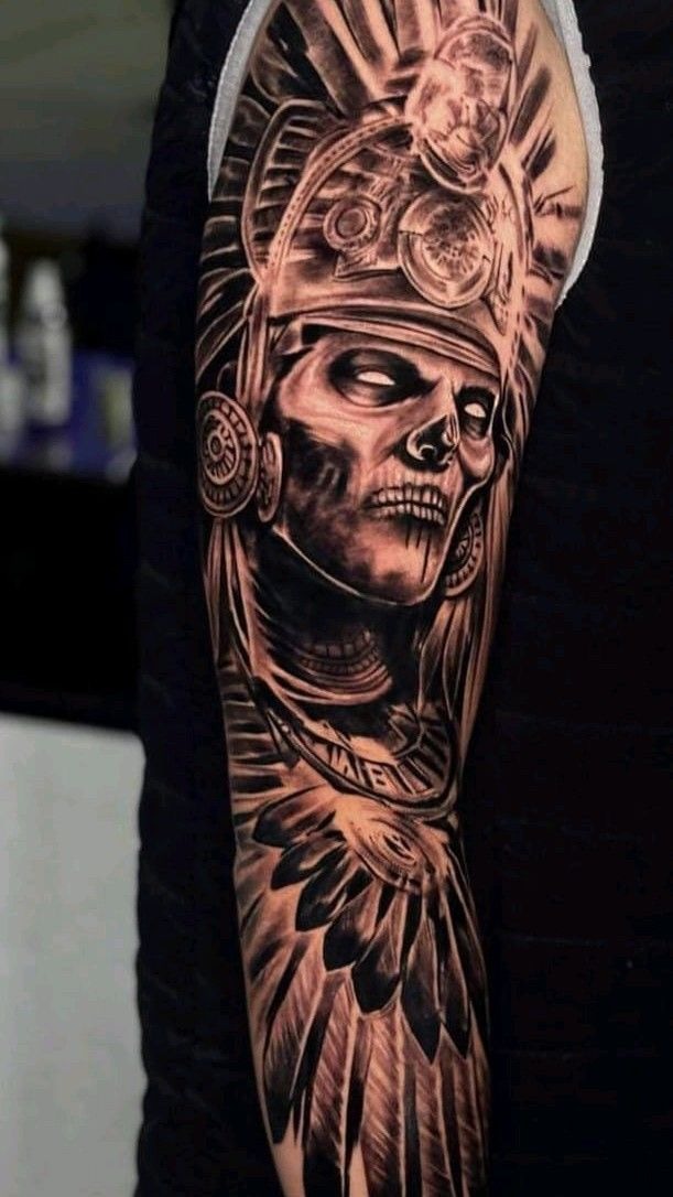 Skeletal Warrior Sleeve Tattoo Design