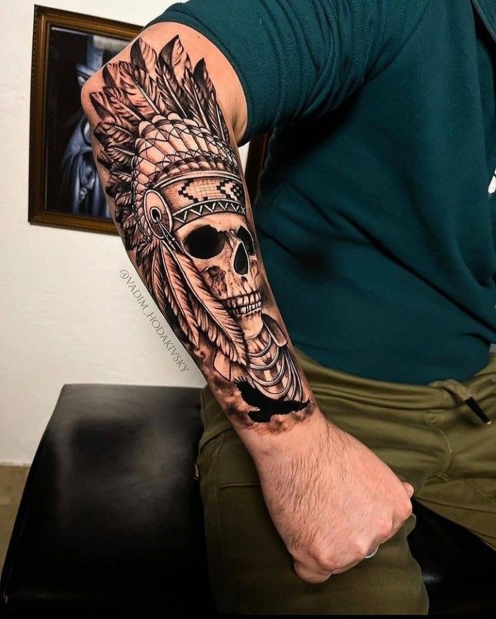 Skull Headdress Sleeve Ideas Tattoo Design