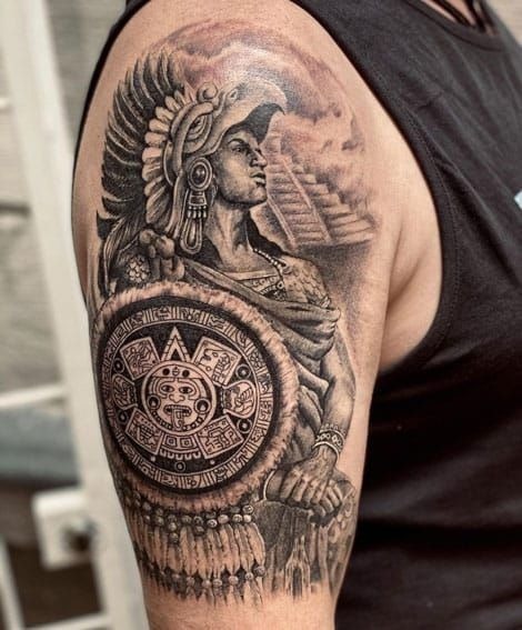 The Aztec Warrior with Shield Tattoo Design