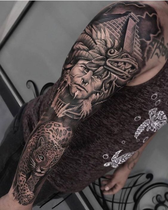 Warrior & Jaguar Sleeve Tattoo Design