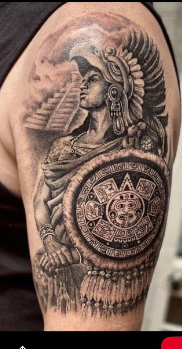 Warrior With Shield and Calendar Symbol Tattoo Design