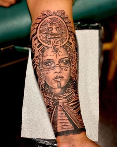 Woman Warrior with Pyramid Tattoo Design
