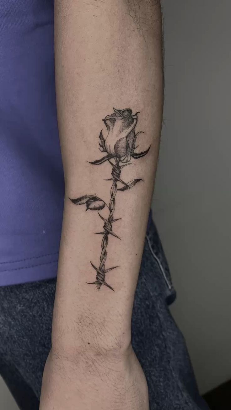 Barbed Rose Stem Forearm Tattoo Tattoo Design