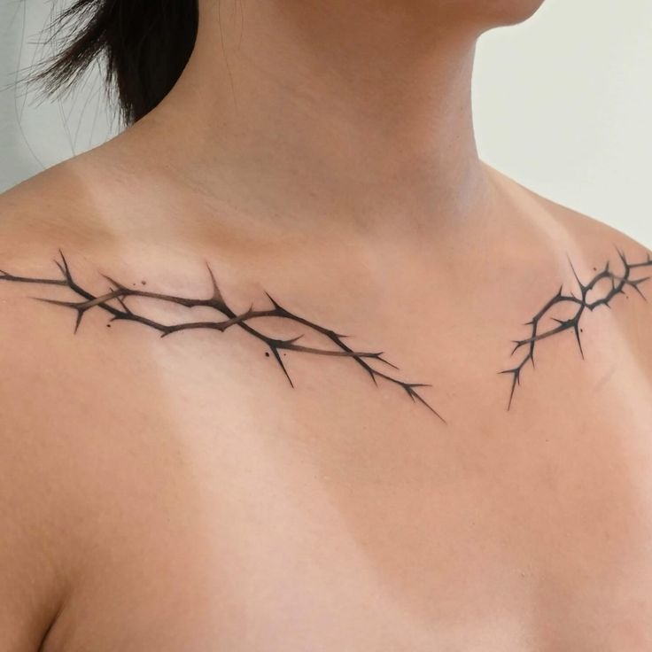Minimal Thorn Collarbone Tattoos Tattoo Design