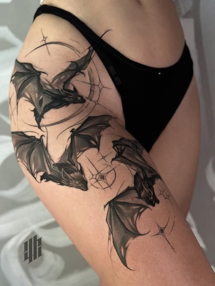 Bold Chest Bat with Shadow Splash Detail Tattoo Design