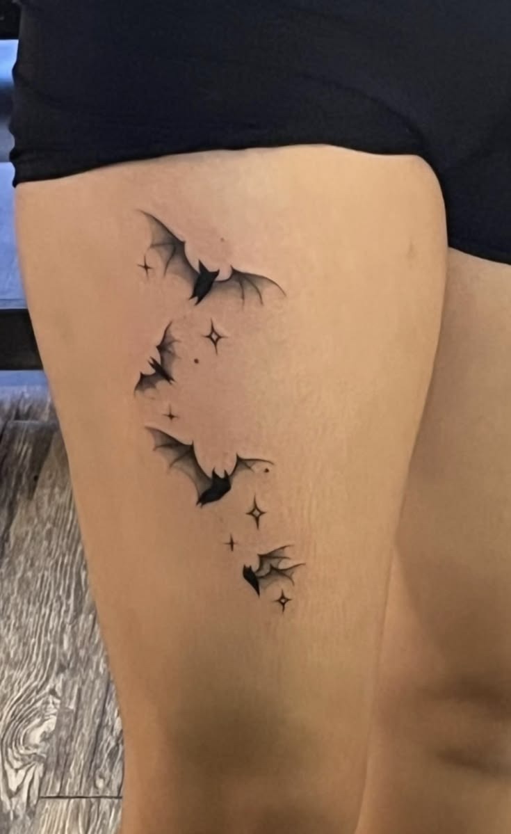 Collarbone Bats with Crescent Moon Detail Tattoo Design