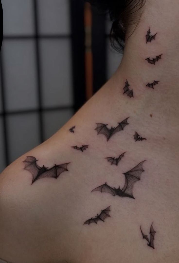 Colorful Fruit Bat with Blue Flowers Tattoo Design