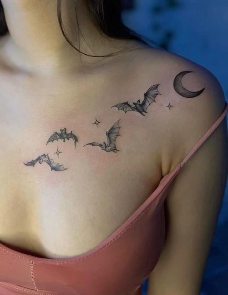 Fine-winged chest bats with delicate sparks Tattoo Design