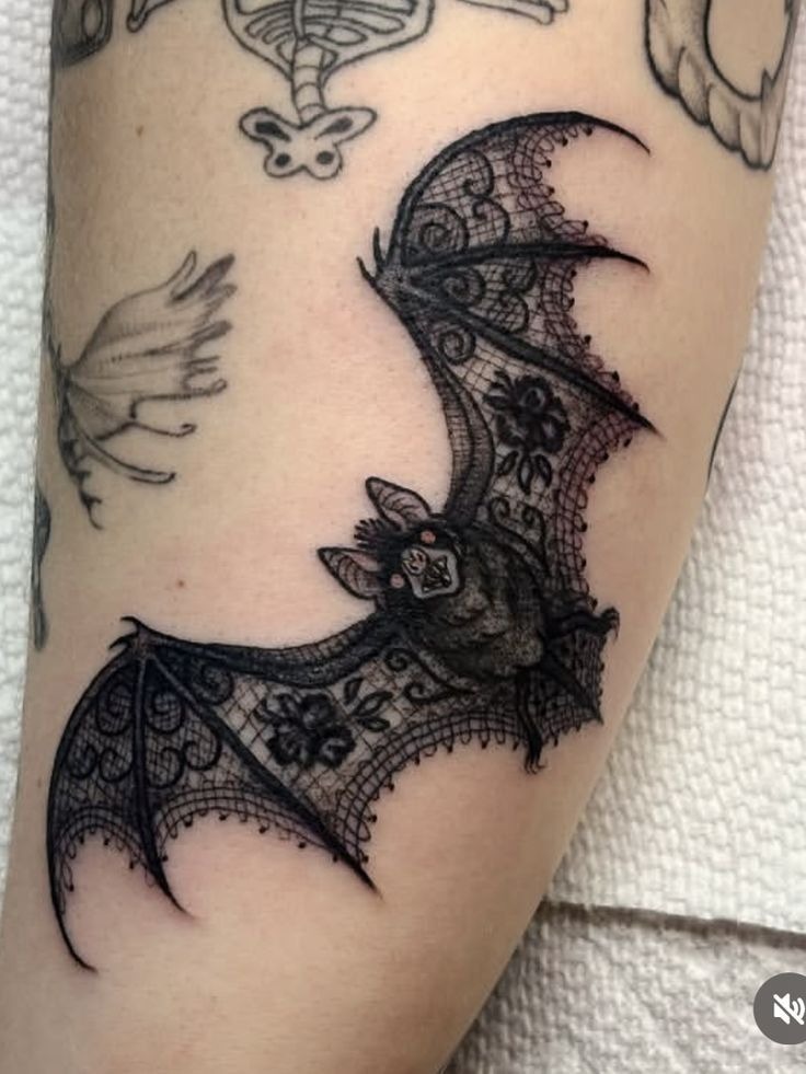 Flying Thigh Bats with Webbed Motion Tattoo Design