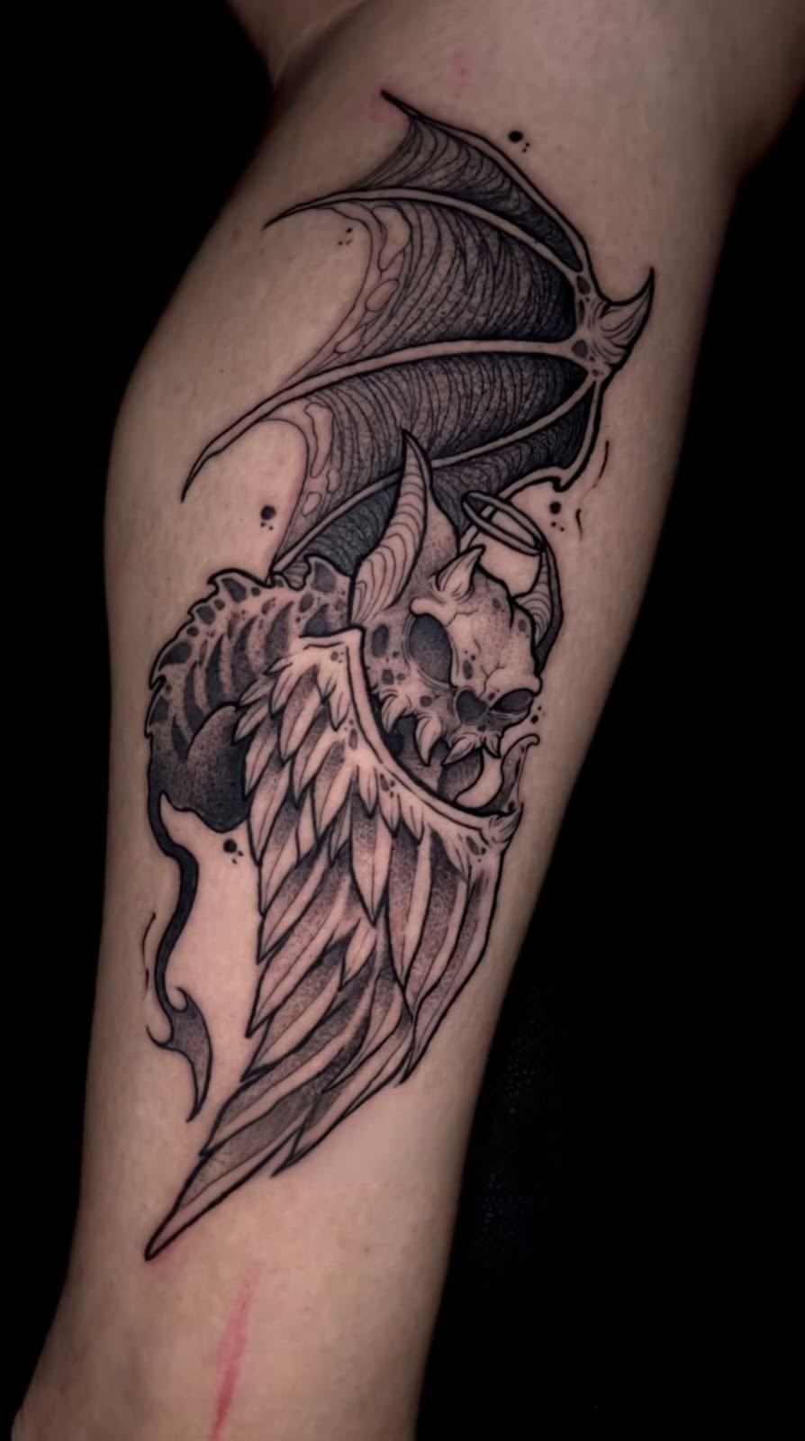Large Chest Bat with Elegant Shadowed Wings Tattoo Design