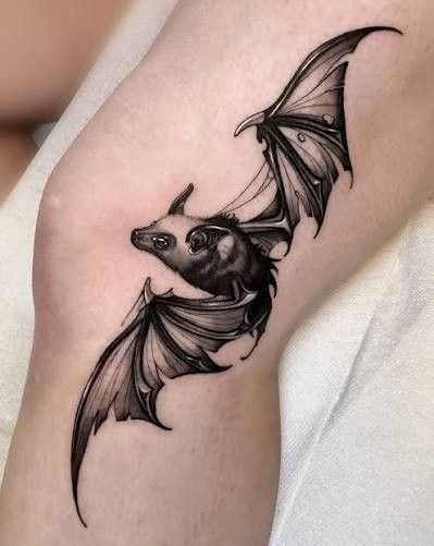 Moonlit Bat Swarm with Soft Smoky Background Tattoo Design