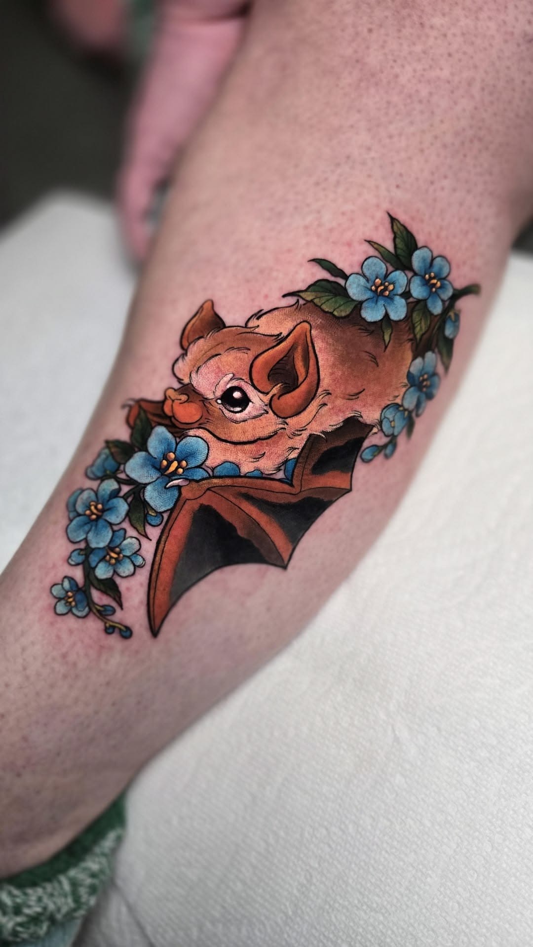 Realistic Black Bat with Deep Wing Texture Tattoo Design