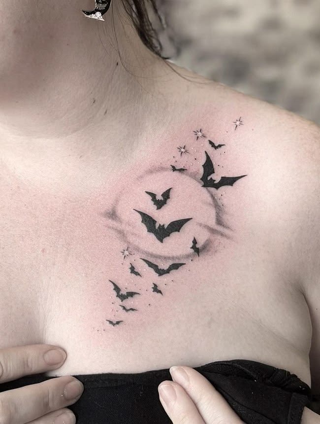 Skeletal Bat with Soft Dark Fairytale Energy Tattoo Design