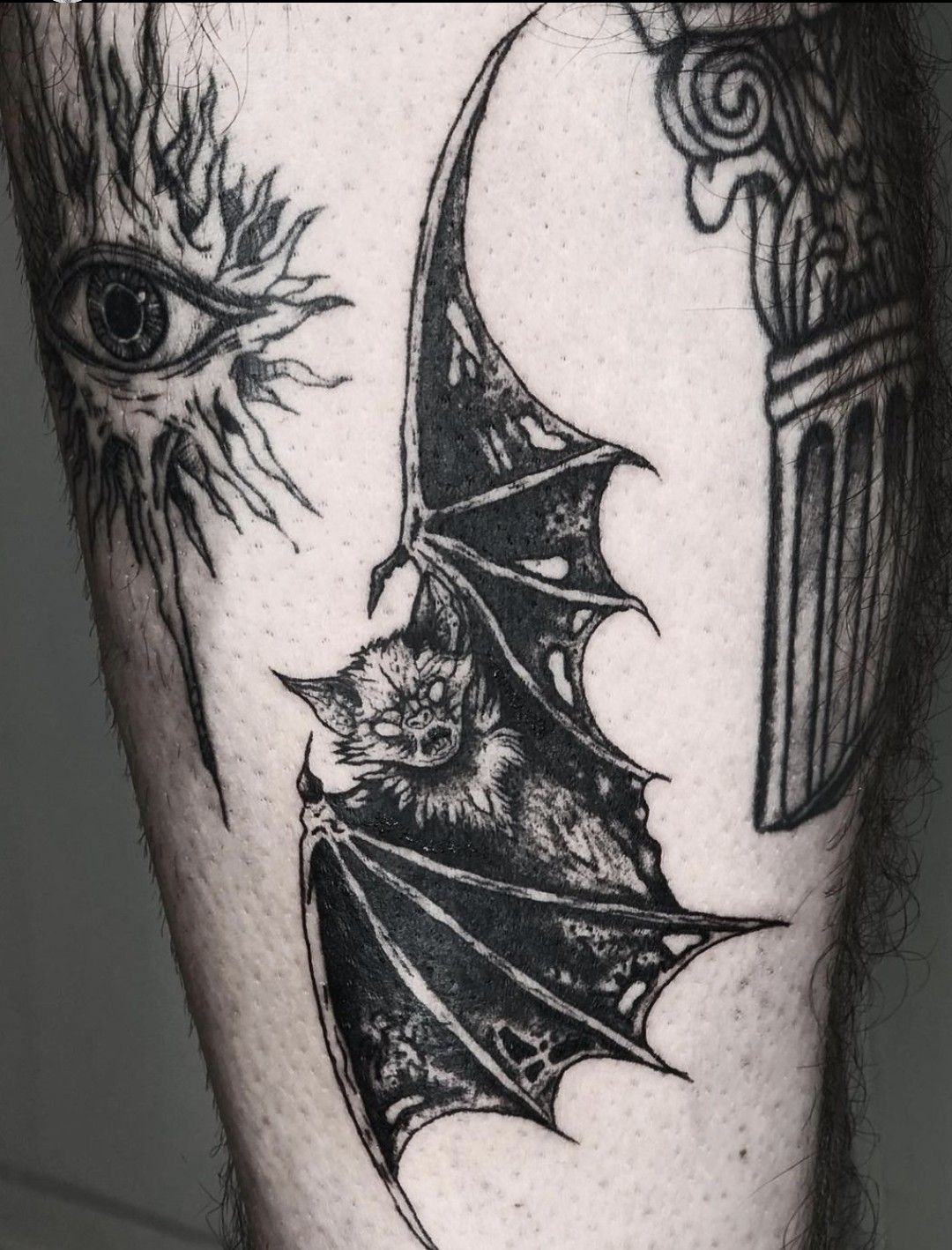 Symmetrical Chest Bat with Soft Ornamental Flow Tattoo Design