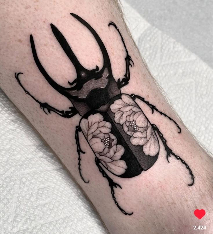 American Traditional Horned Beetle Tattoo Design