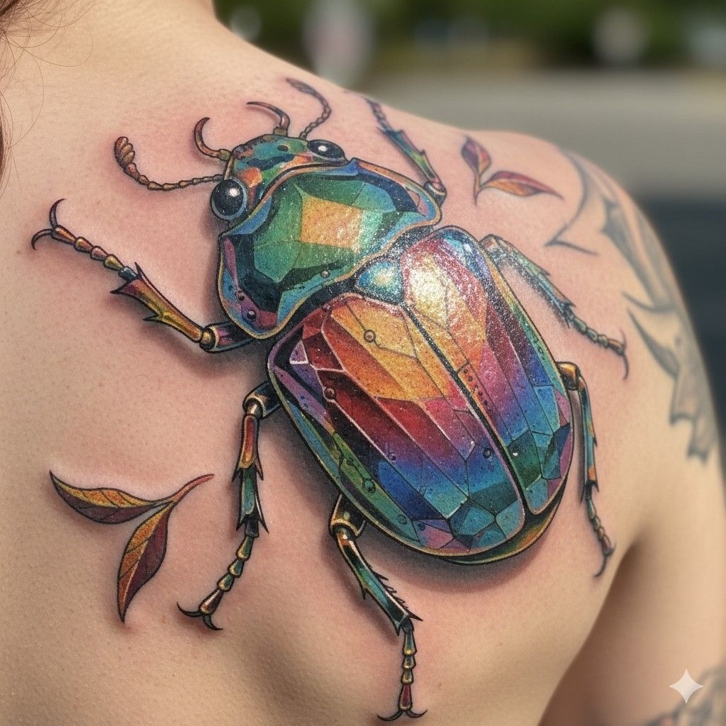 Blackwork Stag Beetle with Bold Outline Tattoo Design