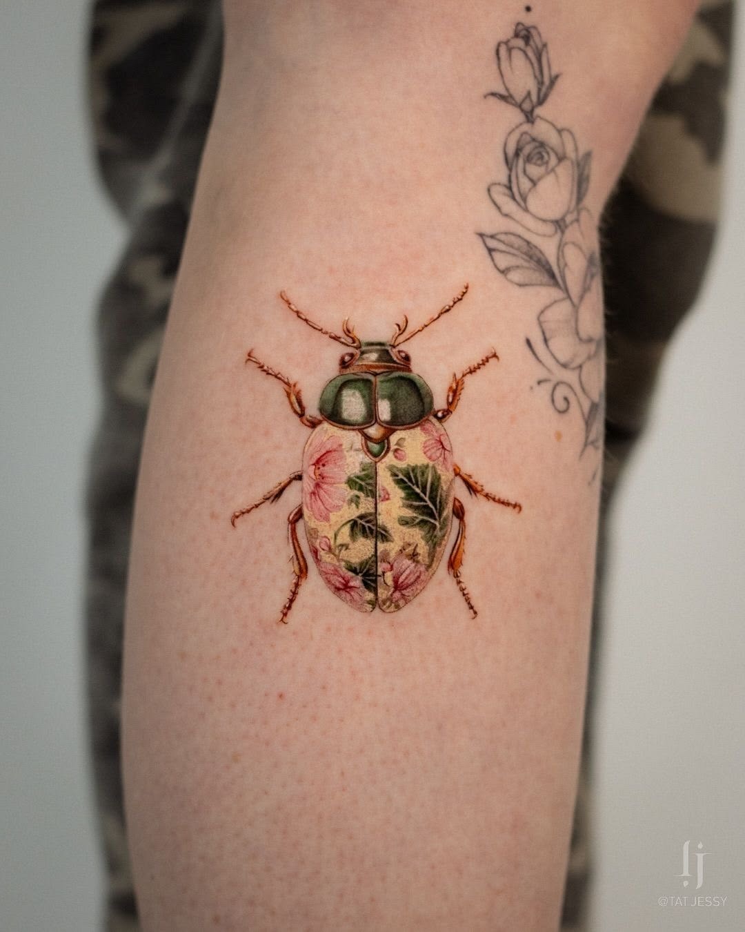 Emerald Jewel Beetle with Sparkle Detail Tattoo Design
