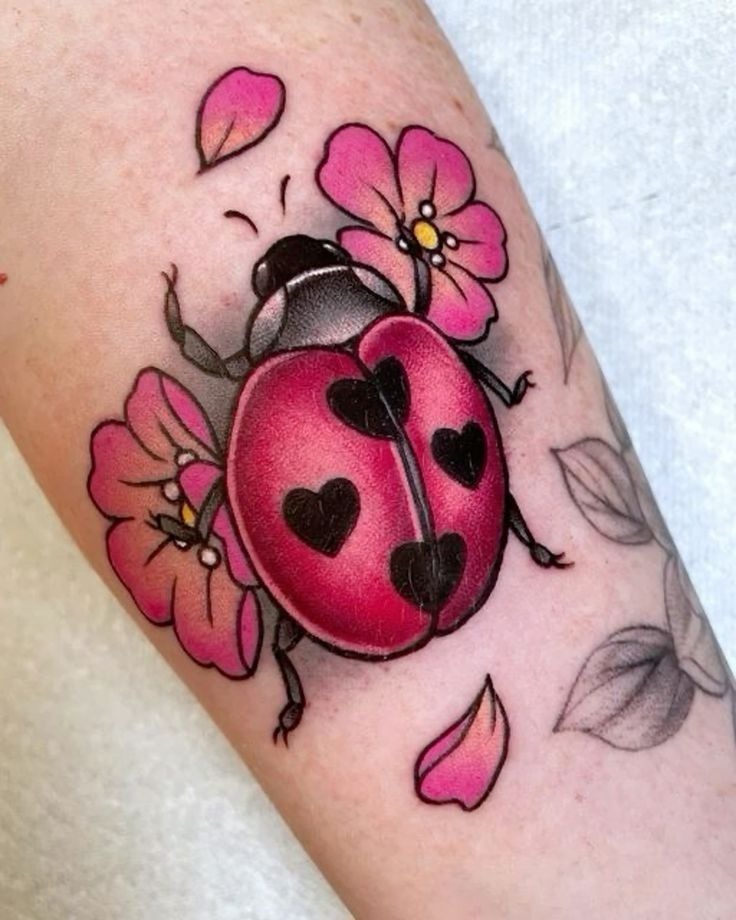 Green and Pink Cicada-Inspired Beetle Tattoo Design