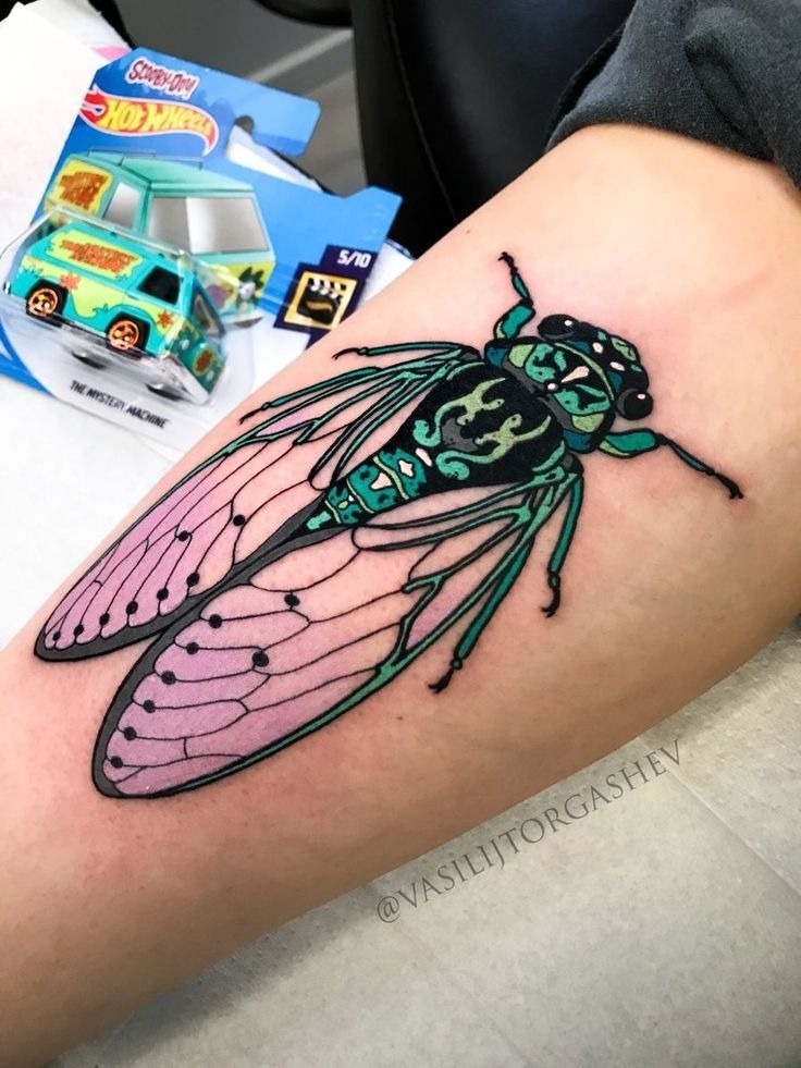 Large Fine Line Beetle Back Placement Tattoo Design