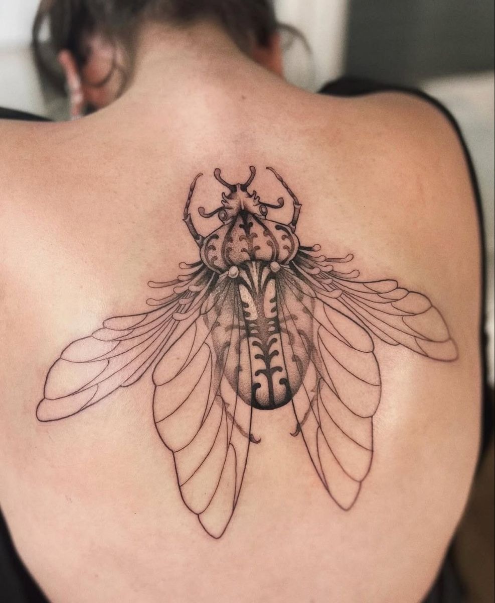Minimal Lady Beetle with Heart Details Tattoo Design