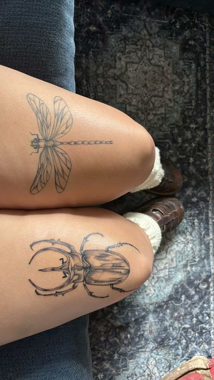 Soft Black Traditional Beetle Outline Tattoo Design
