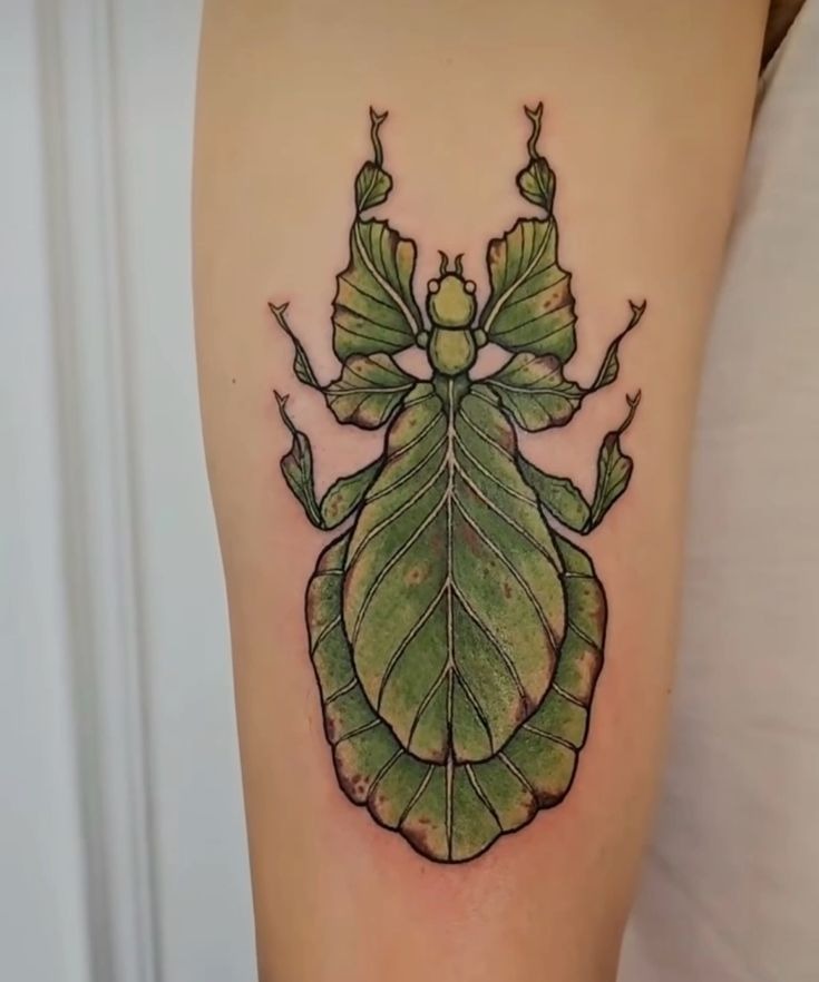 Symmetrical Green Beetle with Star Accent Tattoo Design