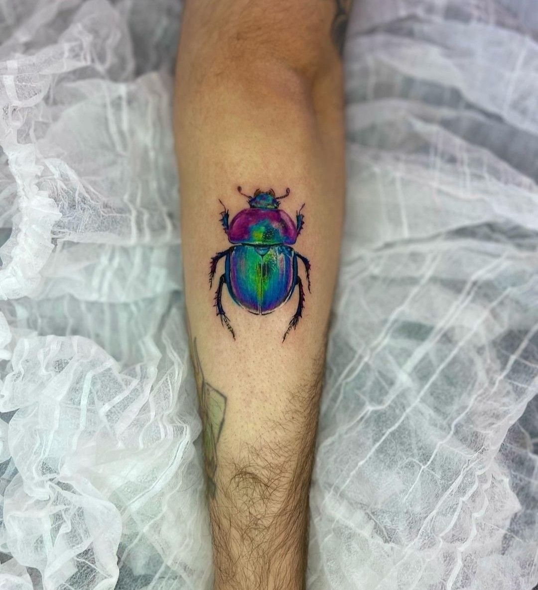 Winged Beetle with Ornate Gem Detail Tattoo Design